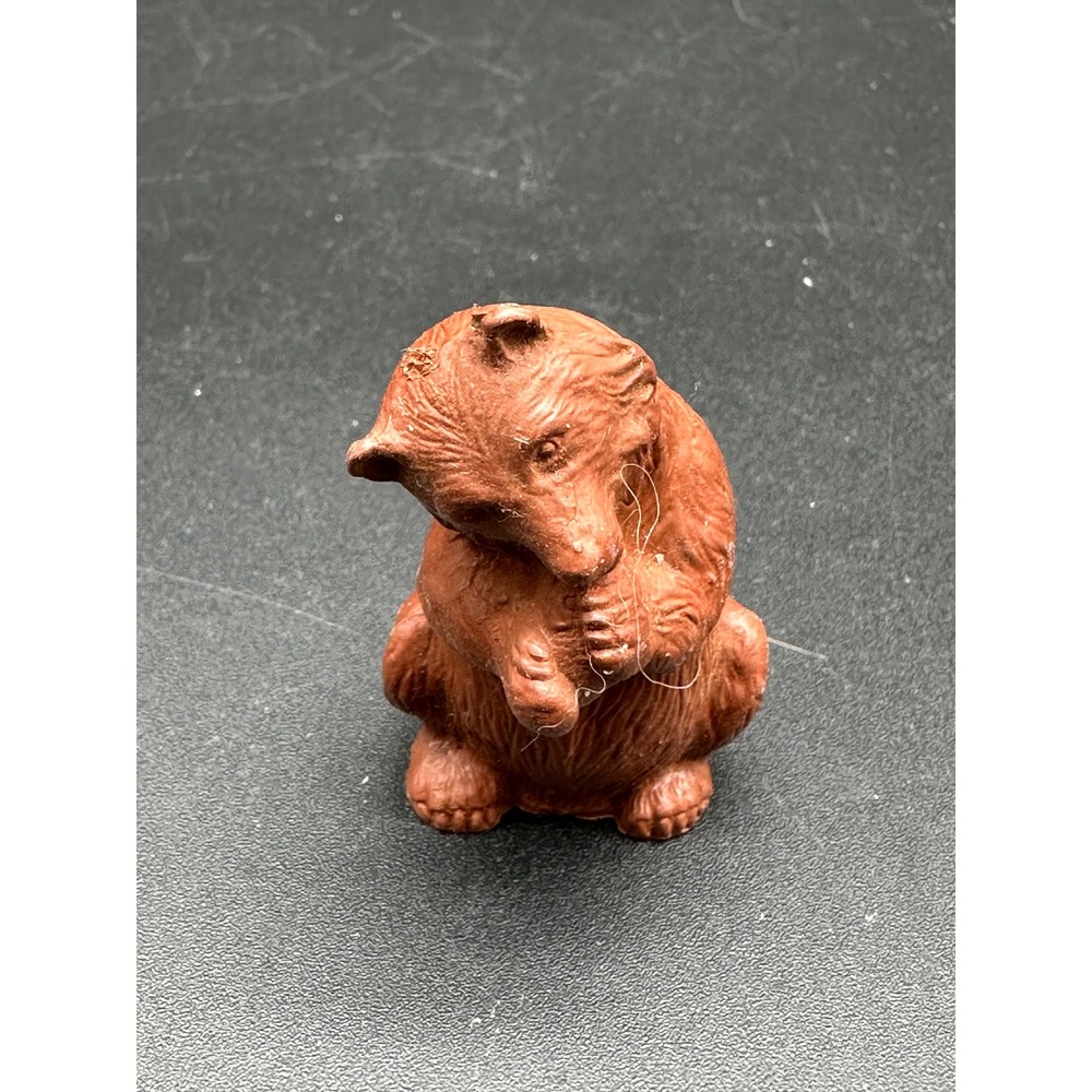 Vintage Plastic Bear Figurine Brown Sitting Animal Figure Miniature Woodland